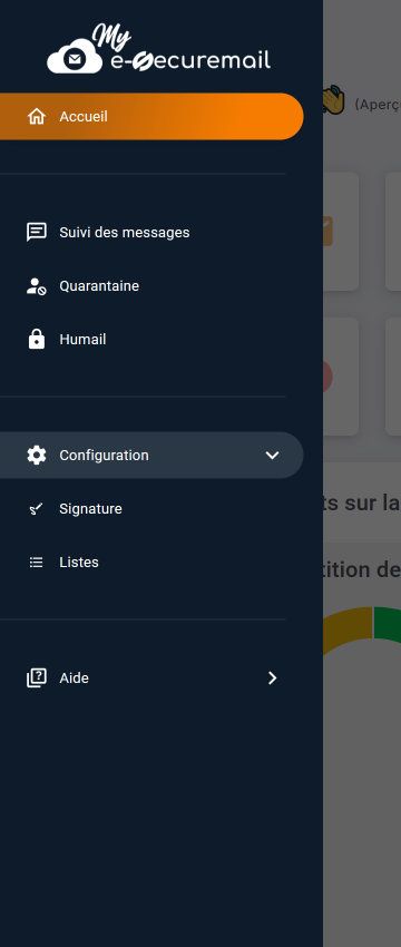Menu de votre console anti-spam My e-securemail